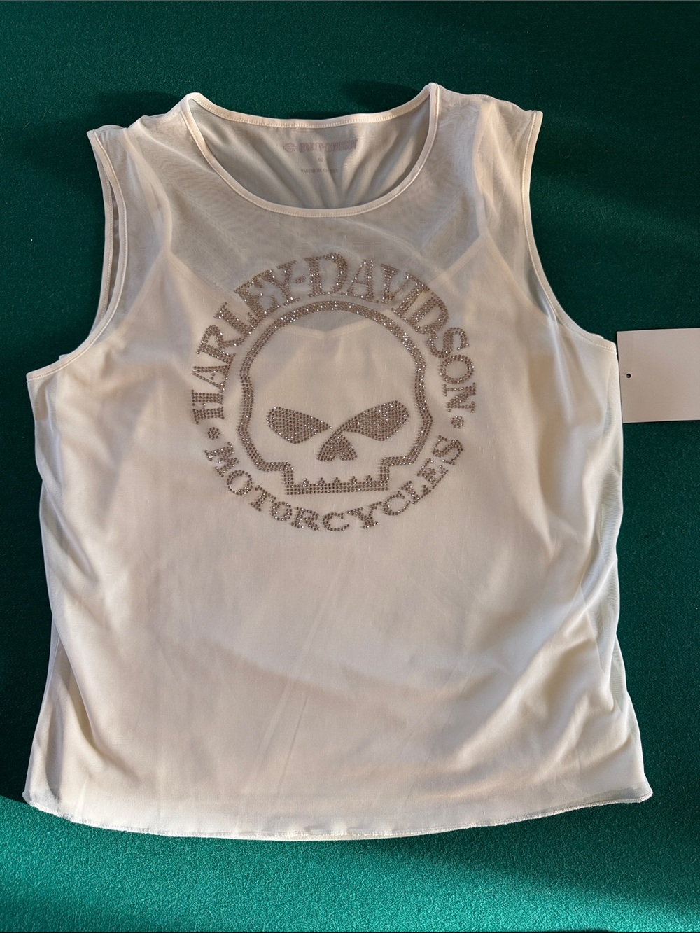 Harley-Davidson White Tank Top with Silver Rhinestone Skull